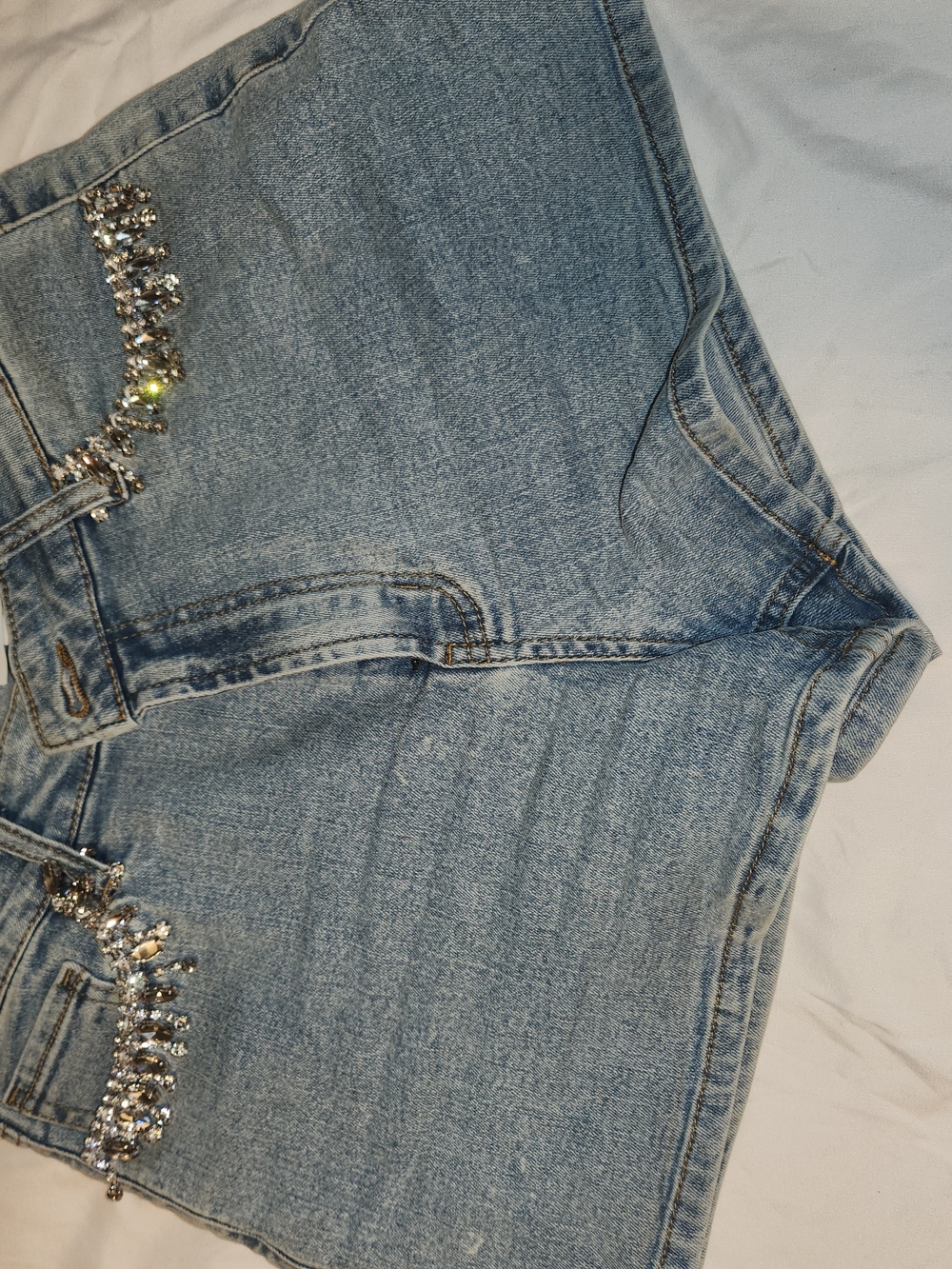 Bar III Light Blue Denim Jean Shorts with Rhinestone Accents